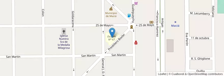 Mapa de ubicacion de Escuela N* 67 en Argentina, Provincia Di Entre Ríos, Departamento Tala, Distrito Raíces Al Sur, Maciá.