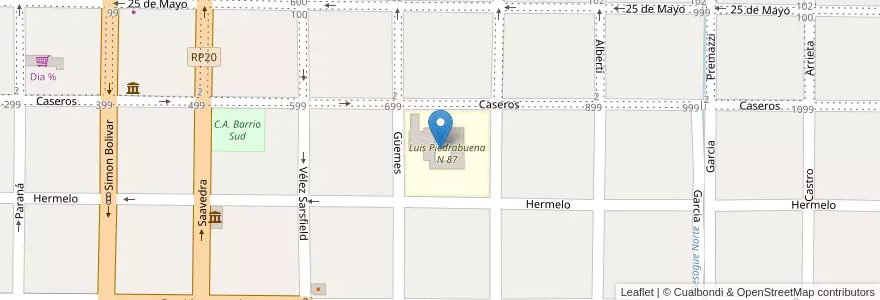 Mapa de ubicacion de Escuela N° 87 "Luis Piedra Buena" en 阿根廷, 恩特雷里奥斯省, Departamento Villaguay, Distrito Lucas Al Sud, Villaguay.