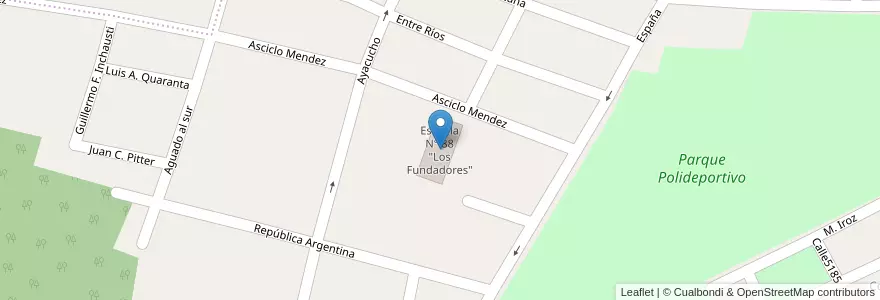 Mapa de ubicacion de Escuela N° 88 "Los Fundadores" en الأرجنتين, إنتري ريوس, Departamento Gualeguaychú, Gualeguaychú, Gualeguaychú, Distrito Costa Uruguay Sur.