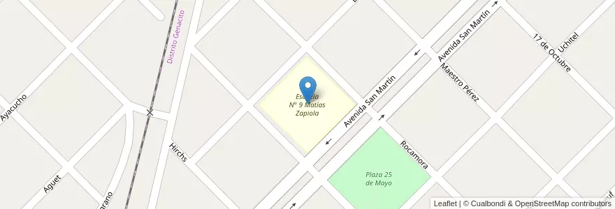 Mapa de ubicacion de Escuela N° 9 Matías Zapiola en アルゼンチン, エントレ・リオス州, Departamento Uruguay, Basavilbaso, Distrito Genacito.