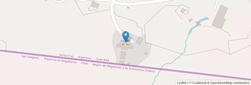 Mapa de ubicacion de Escuela N° 92 en Argentina, Chile, Santa Cruz, Güer Aike.