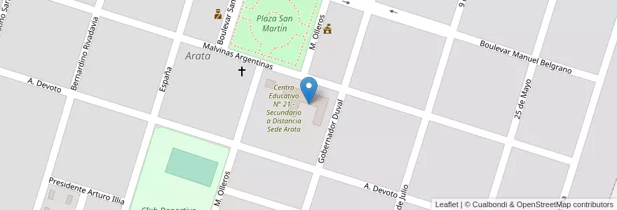 Mapa de ubicacion de Escuela N° 94 "Angel Norverto Tellez de Meneses" en Arjantin, La Pampa, Departamento Trenel, Municipio De Arata.