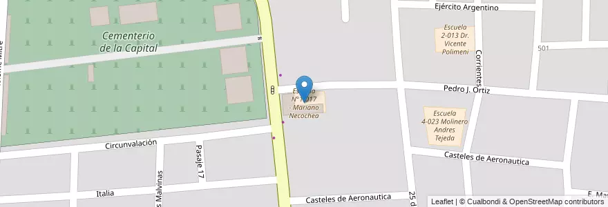 Mapa de ubicacion de Escuela N°1-017 - Mariano Necochea en Arjantin, Şili, Mendoza, Departamento Las Heras.