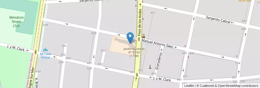 Mapa de ubicacion de Escuela N°1-100 Daniel Videla Correas en 阿根廷, 智利, Mendoza, Departamento Capital, Ciudad De Mendoza, Sección 5ª Residencial Sur.
