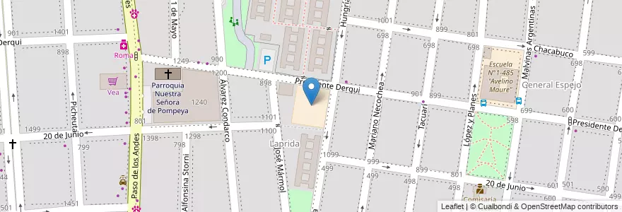 Mapa de ubicacion de Escuela N°1-623 "Manuel Pacifico Antequeda" en 阿根廷, 智利, Mendoza, Godoy Cruz, Departamento Godoy Cruz, Distrito Ciudad De Godoy Cruz.