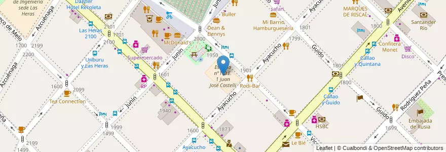 Mapa de ubicacion de Escuela n°1 D.E.1 Juan José Castelli, Recoleta en 阿根廷, Ciudad Autónoma De Buenos Aires, Comuna 2, 布宜诺斯艾利斯.