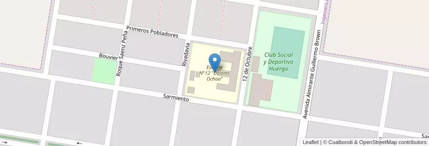 Mapa de ubicacion de Escuela N°12 "Dolores Ochoa" en Argentina, Provincia Di Río Negro, Departamento General Roca, Municipio De Ingeniero Huergo, Ingeniero Luis A. Huergo.