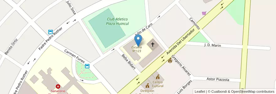 Mapa de ubicacion de Escuela N°123 en Arjantin, Şili, Neuquén, Departamento Confluencia, Municipio De Plaza Huincul, Plaza Huincul.