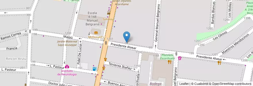 Mapa de ubicacion de Escuela N°2-033 "Fidela M. de Cano" en Argentinien, Chile, Mendoza, Godoy Cruz, Departamento Godoy Cruz, Distrito Ciudad De Godoy Cruz.