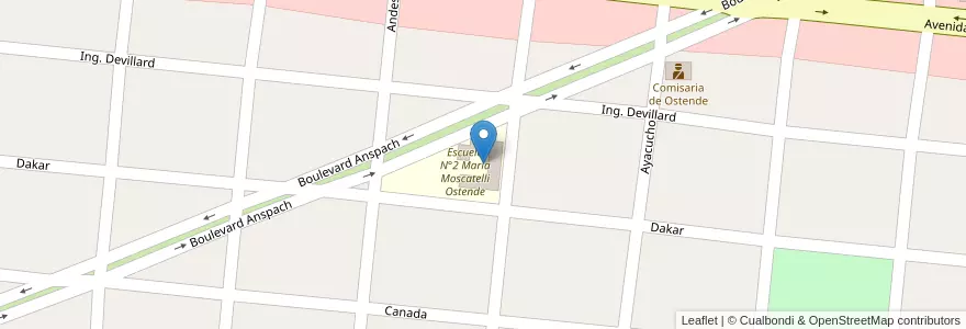 Mapa de ubicacion de Escuela N°2 Maria Moscatelli Ostende en アルゼンチン, ブエノスアイレス州, Partido De Pinamar.