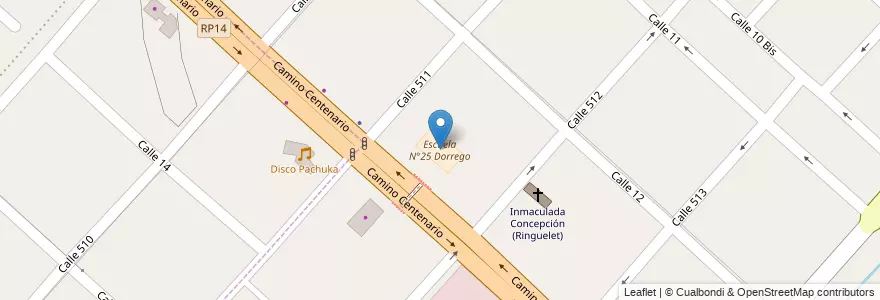 Mapa de ubicacion de Escuela N°25 Dorrego, Ringuelet en Arjantin, Buenos Aires, Partido De La Plata, Ringuelet.