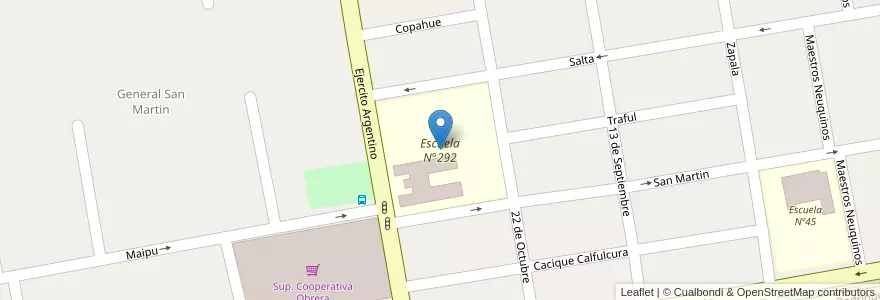 Mapa de ubicacion de Escuela N°292 en 아르헨티나, 칠레, 네우켄주, Departamento Confluencia, Municipio De Cutral Có, Cutral Có.