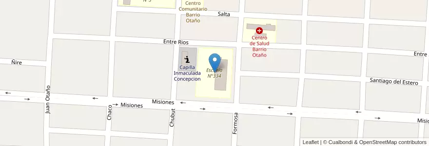 Mapa de ubicacion de Escuela N°334 en Argentina, Cile, Provincia Di Neuquén, Departamento Confluencia, Municipio De Plaza Huincul.