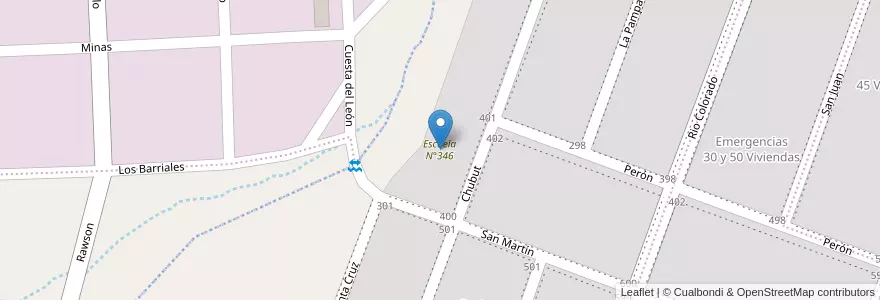 Mapa de ubicacion de Escuela N°346 en アルゼンチン, チリ, ネウケン州, Departamento Pehuenches, Rincón De Los Sauces.