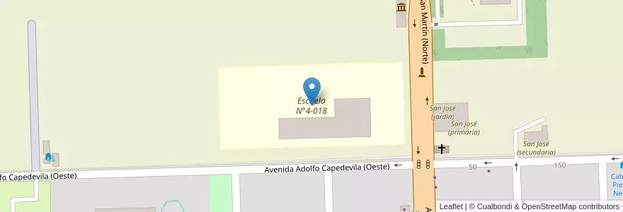 Mapa de ubicacion de Escuela N°4-018 en Arjantin, Şili, Mendoza, Departamento Malargüe, Distrito Ciudad De Malargüe.