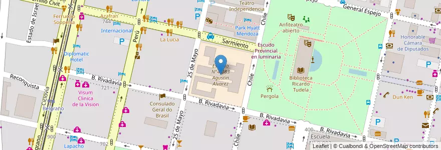 Mapa de ubicacion de Escuela N°4-083 Agustín Alvarez en Arjantin, Şili, Mendoza, Departamento Capital, Sección 2ª Barrio Cívico, Ciudad De Mendoza.