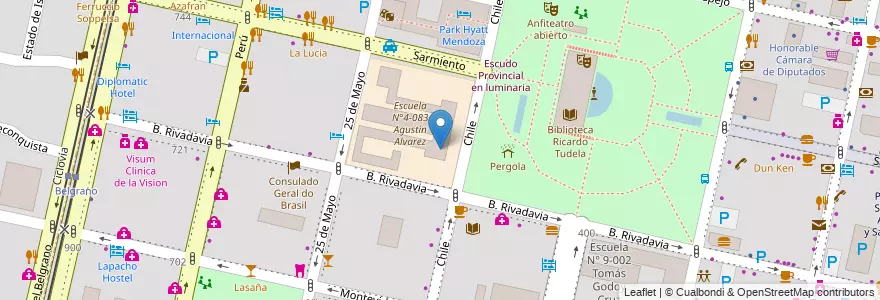 Mapa de ubicacion de Escuela N°4-085 Liceo Alfredo R. Bufano en Argentine, Chili, Mendoza, Departamento Capital, Sección 2ª Barrio Cívico, Ciudad De Mendoza.