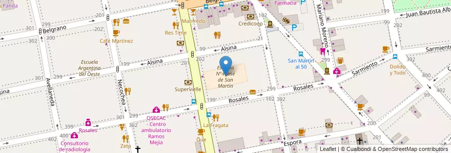 Mapa de ubicacion de Escuela N°4 José de San Martín en Arjantin, Buenos Aires, Partido De La Matanza, Ramos Mejía.