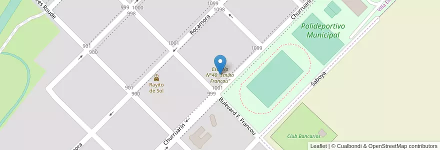 Mapa de ubicacion de Escuela N°40 “Emilio Francou” en 아르헨티나, 엔트레리오스주, Departamento Colón, Distrito Segundo, Villa Elisa, Villa Elisa.