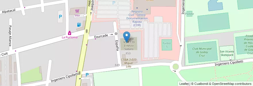 Mapa de ubicacion de Escuela N°4139 Ernesto Sabato en Argentinië, Chili, Mendoza, Godoy Cruz, Departamento Godoy Cruz, Distrito Ciudad De Godoy Cruz.