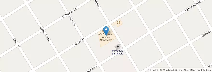 Mapa de ubicacion de Escuela N°47 "Estados Unidos Mexicanos" en Arjantin, Buenos Aires, Partido De Lomas De Zamora, Temperley.