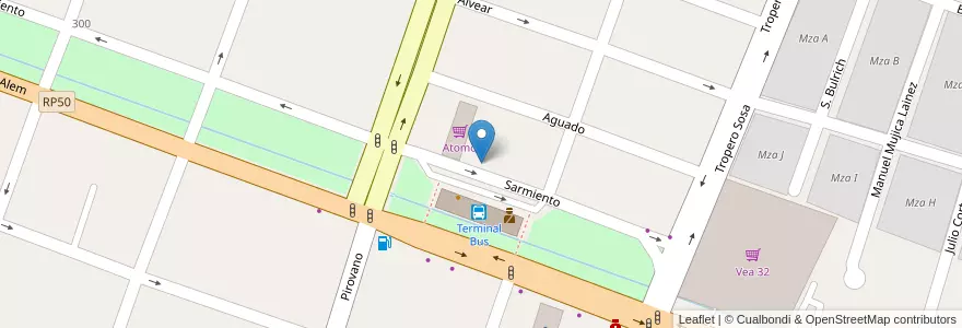 Mapa de ubicacion de Escuela N°6-504 en Arjantin, Şili, Mendoza, Departamento San Martín, Distrito Ciudad De San Martín.