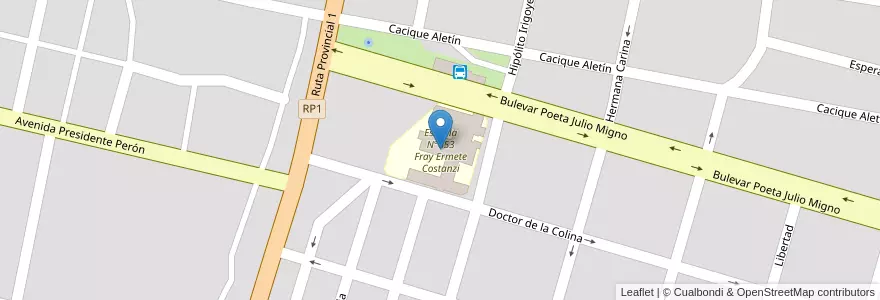 Mapa de ubicacion de Escuela N°853 Fray Ermete Costanzi en アルゼンチン, サンタフェ州, Departamento San Javier, Municipio De San Javier.