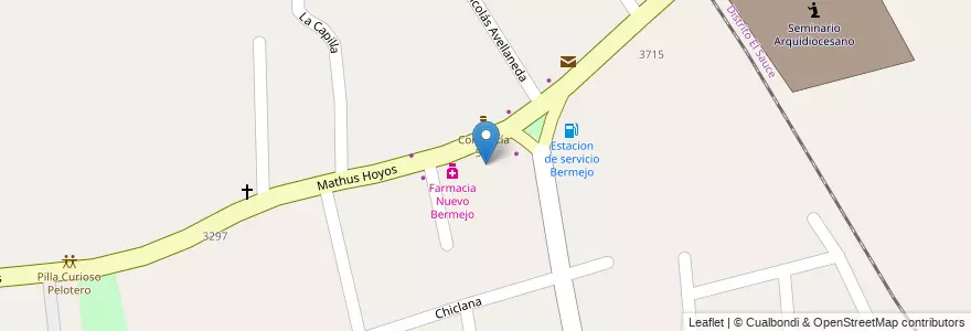 Mapa de ubicacion de Escuela Nº 1-014 Alejandro Mathus en Arjantin, Şili, Mendoza, Departamento Guaymallén, Distrito El Bermejo.