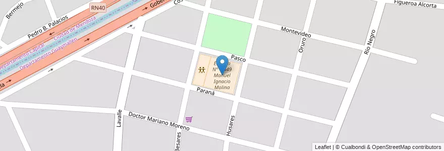 Mapa de ubicacion de Escuela Nº 1-449 Manuel Ignacio Molina en 阿根廷, 智利, Mendoza, Departamento Guaymallén, Distrito Pedro Molina.