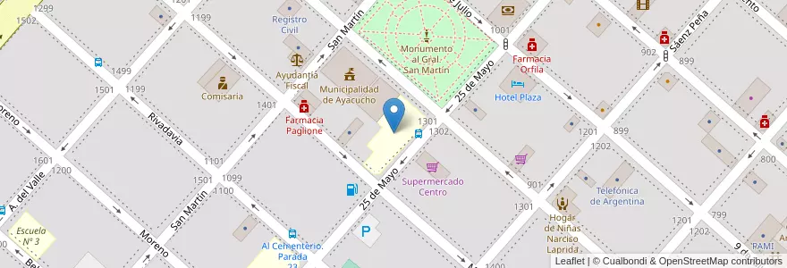 Mapa de ubicacion de Escuela Nº 1 en Argentinien, Provinz Buenos Aires, Partido De Ayacucho, Ayacucho.