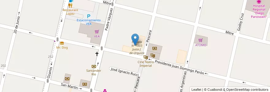 Mapa de ubicacion de Escuela Nº 1003 Justo J. de Urquiza en Argentina, Cile, Mendoza, Departamento Maipú, Distrito Ciudad De Maipú, Maipú.