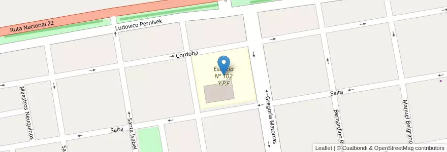 Mapa de ubicacion de Escuela Nº 102 Y.P.F en 阿根廷, 智利, 內烏肯省, Departamento Confluencia, Municipio De Cutral Có, Cutral Có.