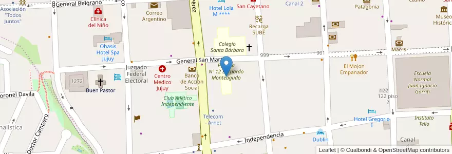 Mapa de ubicacion de Escuela Nº 12 Bernardo Monteagudo en 아르헨티나, Jujuy, Departamento Doctor Manuel Belgrano, Municipio De San Salvador De Jujuy.