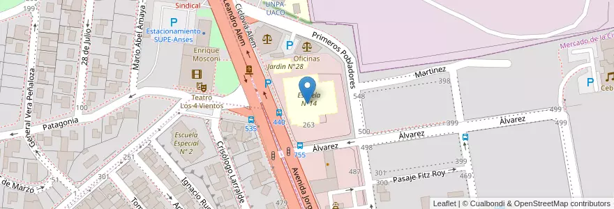 Mapa de ubicacion de Escuela Nº 14 en Argentine, Province De Santa Cruz, Chili, Mirador, Deseado, Caleta Olivia.