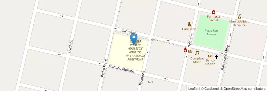 Mapa de ubicacion de ESCUELA Nº 143 PEDRO CELESTINO REYNA en Arjantin, Corrientes, Departamento Sauce, Municipio De Sauce.