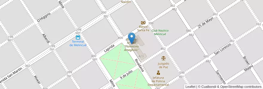 Mapa de ubicacion de Escuela Nº 160 "Florentino Ameghino" en アルゼンチン, サンタフェ州, Departamento General López, Municipio De Melincué, Melincué.