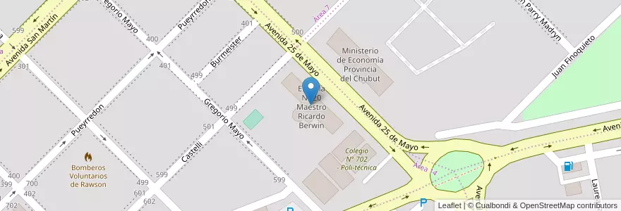 Mapa de ubicacion de Escuela Nº 20 Maestro Ricardo Berwin en 아르헨티나, Chubut, Departamento Rawson, Rawson.