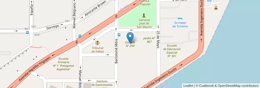 Mapa de ubicacion de Escuela Nº 204 en Argentina, Chubut, Departamento Escalante, Comodoro Rivadavia.