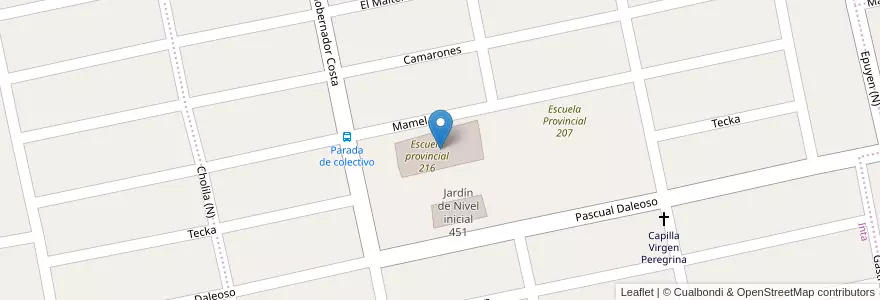Mapa de ubicacion de Escuela Nº 216 en Argentina, Chubut, Trelew, Departamento Rawson.