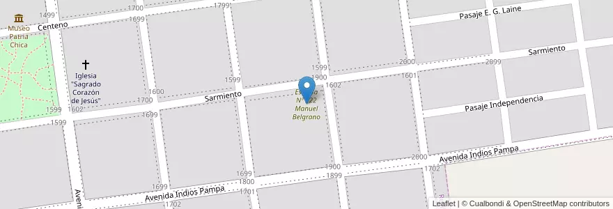 Mapa de ubicacion de Escuela Nº 222 Manuel Belgrano en アルゼンチン, ラ・パンパ州, Departamento Realicó, Municipio De Realicó, Realicó.