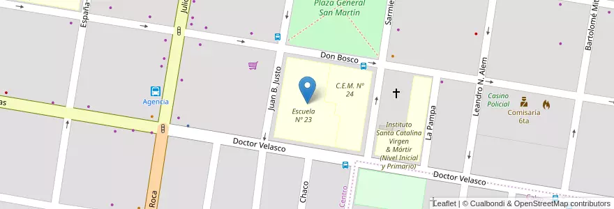 Mapa de ubicacion de Escuela Nº 23 en アルゼンチン, チリ, リオネグロ州, Municipio De Allen, Departamento General Roca.