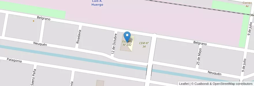 Mapa de ubicacion de Escuela Nº 232 en 阿根廷, 内格罗河省, Departamento General Roca, Municipio De Ingeniero Huergo, Ingeniero Luis A. Huergo.