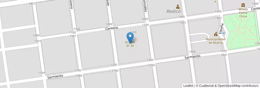 Mapa de ubicacion de Escuela Nº 34 en 阿根廷, La Pampa, Departamento Realicó, Municipio De Realicó, Realicó.