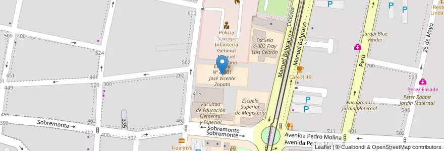 Mapa de ubicacion de Escuela Nº 4-001 José Vicente Zapata en Аргентина, Чили, Мендоса, Departamento Capital, Ciudad De Mendoza, Sección 5ª Residencial Sur.