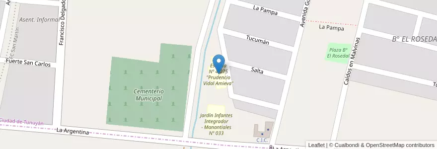 Mapa de ubicacion de Escuela Nº 4-075 "Prudencio Vidal Amieva" en アルゼンチン, チリ, メンドーサ州, Departamento Tunuyán, Distrito Ciudad De Tunuyán.
