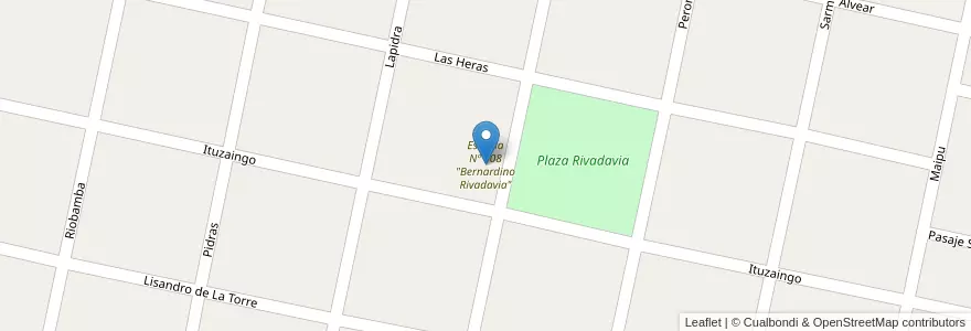 Mapa de ubicacion de Escuela Nº 408 "Bernardino Rivadavia" en 아르헨티나, Santa Fe, Departamento San Cristóbal, Municipio De San Cristóbal.