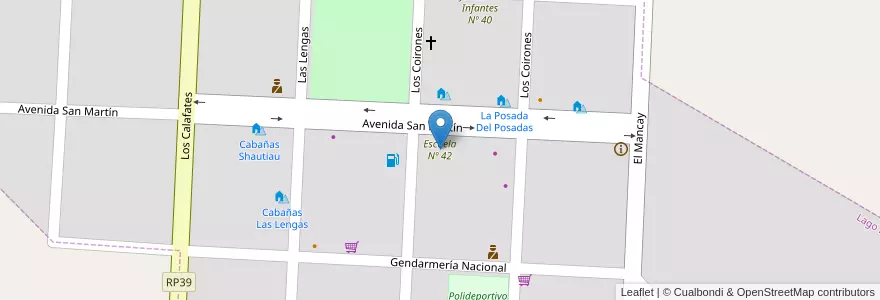 Mapa de ubicacion de Escuela Nº 42 en アルゼンチン, サンタクルス州, チリ, Río Chico, Lago Posadas.