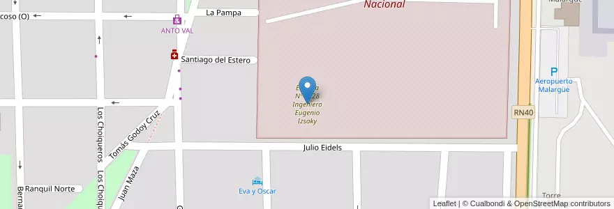Mapa de ubicacion de Escuela Nº 4228 Ingeniero Eugenio Izsaky en Аргентина, Чили, Мендоса, Departamento Malargüe, Distrito Ciudad De Malargüe.