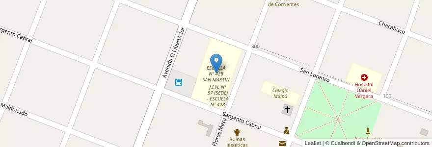 Mapa de ubicacion de ESCUELA Nº 428 SAN MARTIN en アルゼンチン, コリエンテス州, Departamento San Martín, Municipio De Yapeyú.