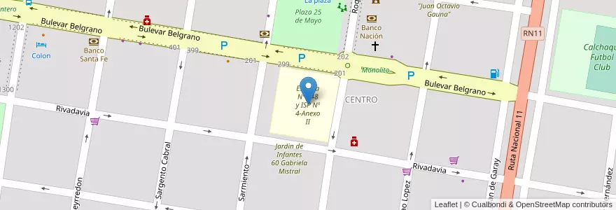 Mapa de ubicacion de Escuela Nº 448 y ISP Nº 4-Anexo II en Arjantin, Santa Fe, Departamento Vera, Municipio De Calchaquí.